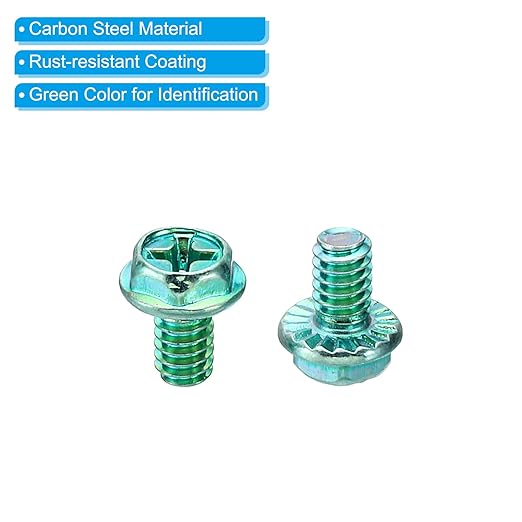 PATIKIL 5/32 x 1/4 Inch Thread Ground Screws, 50 Pack Green Electrical Grounding Screw Hex Phillips Head Flanged for Home Electrical Lamp