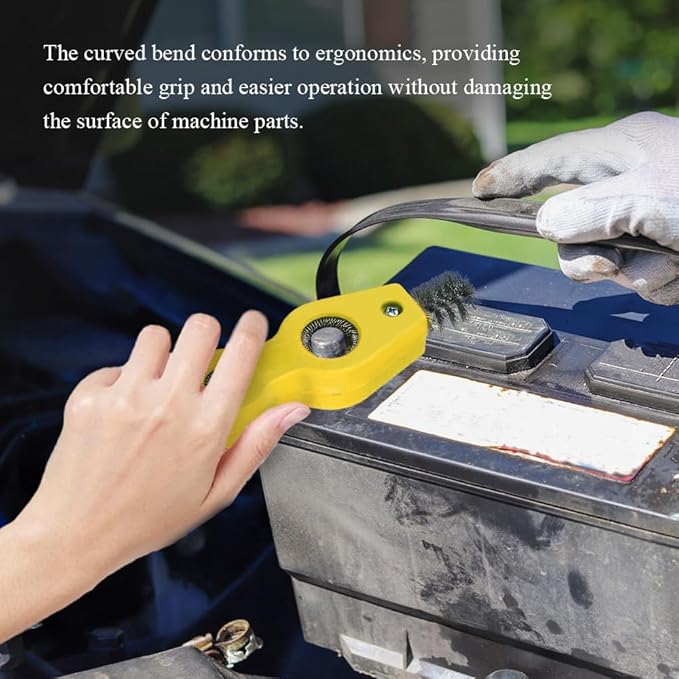 4 in 1 Car Battery Cleaning Brush, Battery Terminal Brush, Anti-Rust Auto Battery Cleaner with Steel Wire, Car Accessories Vehicle Machine Parts Cleaning Tools Fit for Auto Marine (Yellow)