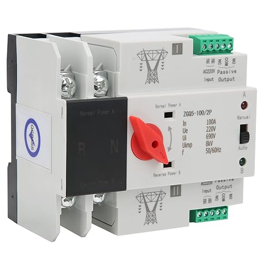 Automatic Transfer Switch 2P 220V Power Changeover Switch with Manual Control for Generator Backup System Uninterrupted Power Supply