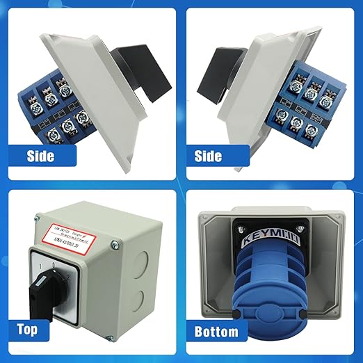 40A Rotary Changeover Switch With Exterior Box, 3 Position 3 Phase 12 Terminals, Universal Selector With AWG 12-10 Yellow Terminals, Cam Box IP65 40/D303.3D