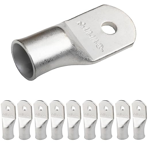 SELTERM 10pcs 4/0 AWG-1/4" Stud Tinned Copper Wire Lugs, Heavy Duty Battery Cable Ends,0000 Gauge Ring Terminals, UL Battery Lugs Marine Grade Copper Eyelets Electrical Battery Terminal Connectors