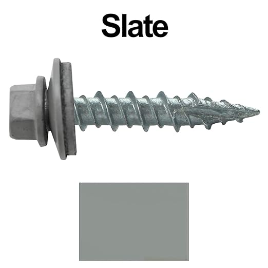 Metal Roofing Screws: (250) 10 x 1 Slate Hex Head Sheet Metal Roof Screw. Self Starting Metal to Wood siding Screws. EPDM Washer. Colored Head