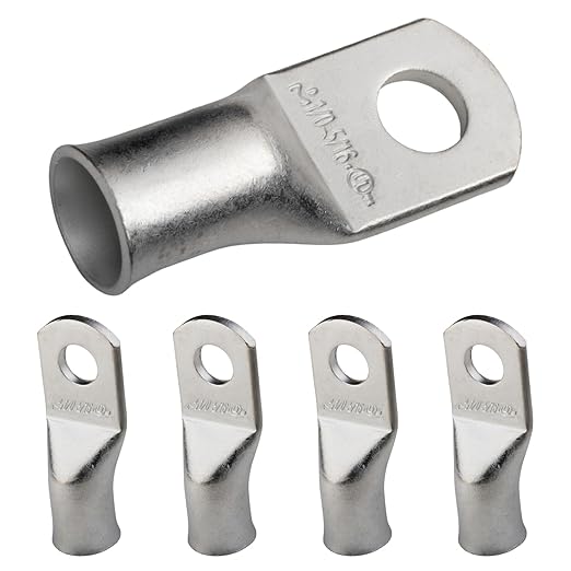 SELTERM 5pcs 1/0 AWG 5/16" Stud Tinned Copper Wire Lugs, Battery Lugs, Ring Terminals, Battery Cable Ends, 0 Gauge Ring Terminal Connectors, UL Marine Grade Electrical Battery Terminal Connectors