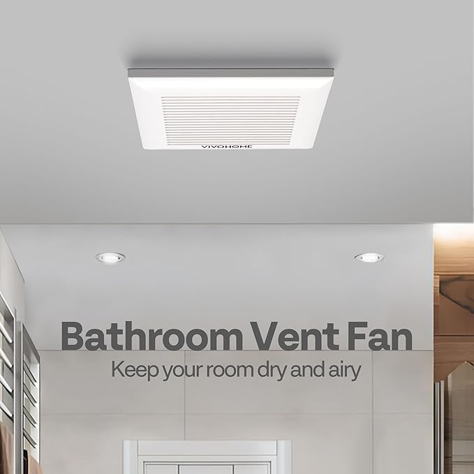 VIVOHOME Ultra-Quiet 80 CFM Bathroom Exhaust Fan, 1.5 Sone 95 Sq.Ft Coverage, 4'' Duct Ceiling Mount, White Shower Ventilation Fan