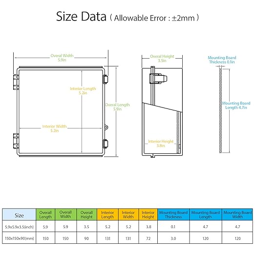 LeMotech Electrical Box, IP67 Waterproof Hinged Clear Cover Stainless Steel Latch Junction Box, ABS Plastic Electrical Enclosure with Mounting Plate,Wall Brackets, Cable Glands,5.9"x5.9"x3.5",Grey