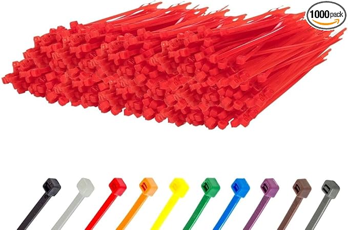 GTSE 6 Inch Red Zip Ties, 1,000 Bulk Pack, 40lb Strength, UV Resistant Strong Nylon Cable Ties, Self-Locking 6" Tie Wraps
