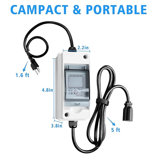 Home Energy Monitor, Haoguo 110V EV Charger Pass-Through Power Usage Monitor with IP 65 Waterproof for Indoor/Outdoor Use, Ideal for Monitor RV, Outdoor Generators, Households