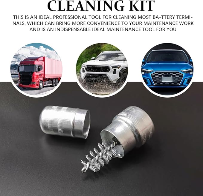 Battery Terminal Cleaners, Cleaner Kit with 2PCS Battery Cleaning Brushes and 10PCS Battery Terminal Anti-Corrosion Washers Protector Fiber, Universal Cleaning Accessories for Car, Boat