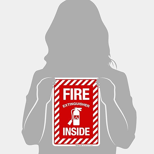 Fire Extinguisher Inside Sign, Fire Safety Sign, 10x7 Inches, 4 Mil Vinyl Decal Stickers Weather Resistant UV Protected, Made in USA