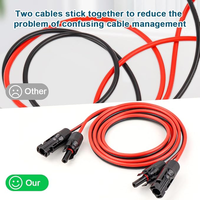 10 AWG Solar Extension Cable 15FT, Flexible Solar Panel Wire with Male to Female Connector Parallel Tinned Copper Wire for Solar Panel, Automotive, RV, Boat, Outdoors
