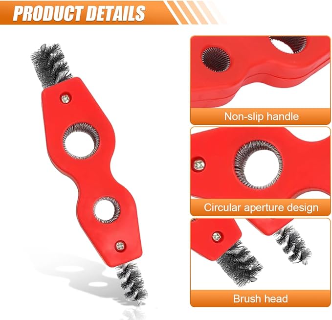 4-in-1 Car Battery Terminal Cleaning Brush- 1/2" & 3/4" Inner & Outer Thread Copper Tubing Pipes Brush- Rustproof Machine Parts Cleaner Tool for Plumbing Installation Soldering Brazing (Red)