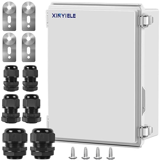 Waterproof Outdoor Project ABS Plastic Junction Box IP67 Weatherproof Dustproof Enclosure with Hinged Cover, Mounting Plate,Wall Brackets for Power Project (15.7"x11.8"x7.1")