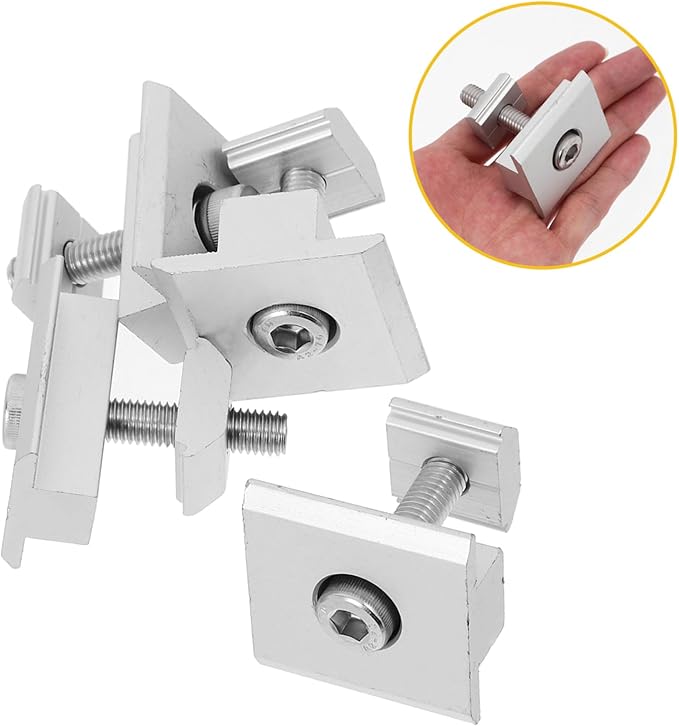 4pcs Solar Panel Mid Clamp Nuts Bolts Solar Mounting Brackets Shaped Mid Clips for Installations