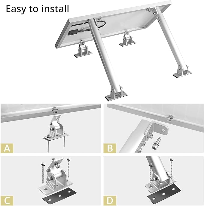 Anbte 1 Set Adjustable Solar Panel Tilt Mount Brackets, 15-30° Adjustable Aluminum Solar Mounting Brackets Support 50W 70W 100W 150W 200W 300W 400W Panels, for Flat Surface, RV, Roof, Boat, Silver