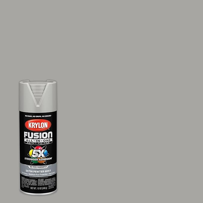Krylon Fusion All-In-One Adhesive Spray Paint for Indoor/Outdoor Use, 12 oz, Pewter Gray