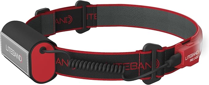 OPTIMAL VENTURES LITEBAND PRO Rechargeable LED Headlamp, 1400 Lumens, 210° Wide Beam, PureHD High CRI Light, Hard Hat Compatible, Professional No-Bounce Fit, IPX5 Weather Resistant, Red