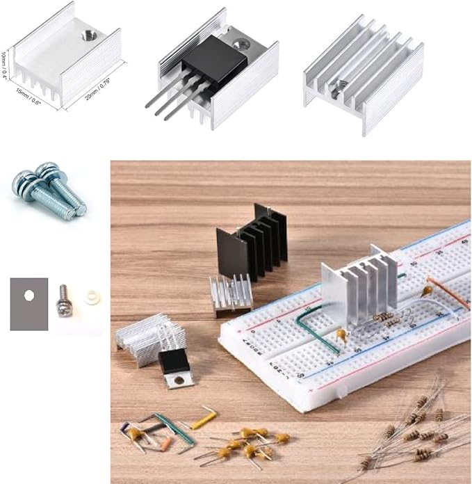 Easycargo 12 Packs TO-220 Heatsink + Insulator/Mounting Kits for LM317 LM317t L7805 L7812 L78XX Voltage Regulator, IRF Z44N 3205 520N 630 1404 MOSFET Transistor (20mm x 15mm x 10mm) (Silver 12 Pack)