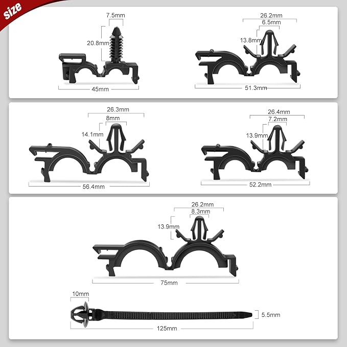 Nilight 60Pcs Automotive Wire Loom Routing Clip Wiring Harness Assortment Kit 6 Different Sizes Universal Replacement Parts with Car Cable Ties for Honda GM Mazda 2 Years Warranty