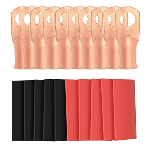 10pcs 2 Awg - 3/8" (M10) Sanuke Wire Lugs Ring Terminal Connectors Ends, Heavy Duty Wire Connectors for Battery Cable Lug Wire Electrical Eyelets with 3:1 Dual Wall Adhesive Heat Shrink