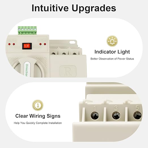 3P 63A Dual Power Automatic Transfer Switch AC 110V Changeover Generator Transfer Switch Tool 50HZ/60HZ (White)