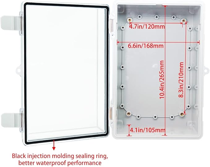 Junction Box, Hinged Clear Cover IP67 Waterproof ABS Project Box with 2 NPT 1/2" Cable Gland, Electrical Box Enclosure with Mounting Plate & Wall Bracket 11.4 x 7.5 x 5.5inch(290x190x140mm)