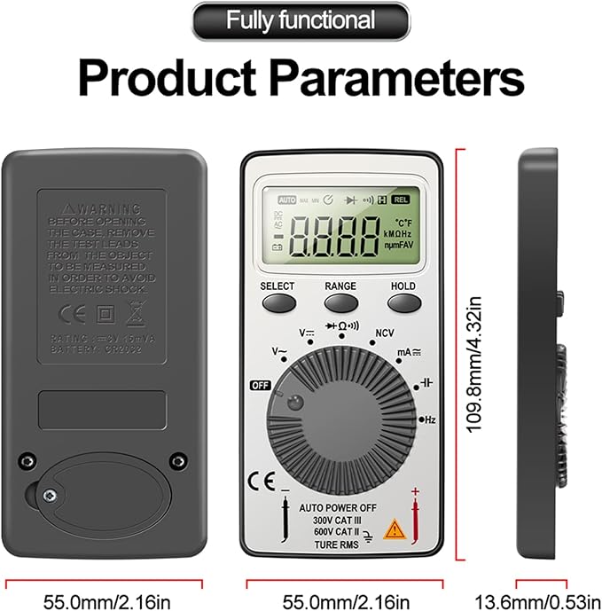 Digital Multimeter Auto-Ranging Voltmeter Tester Meter Voltage Meter Multifunctional Pocket Multi Tester with NCV- Contact Tester Electrical