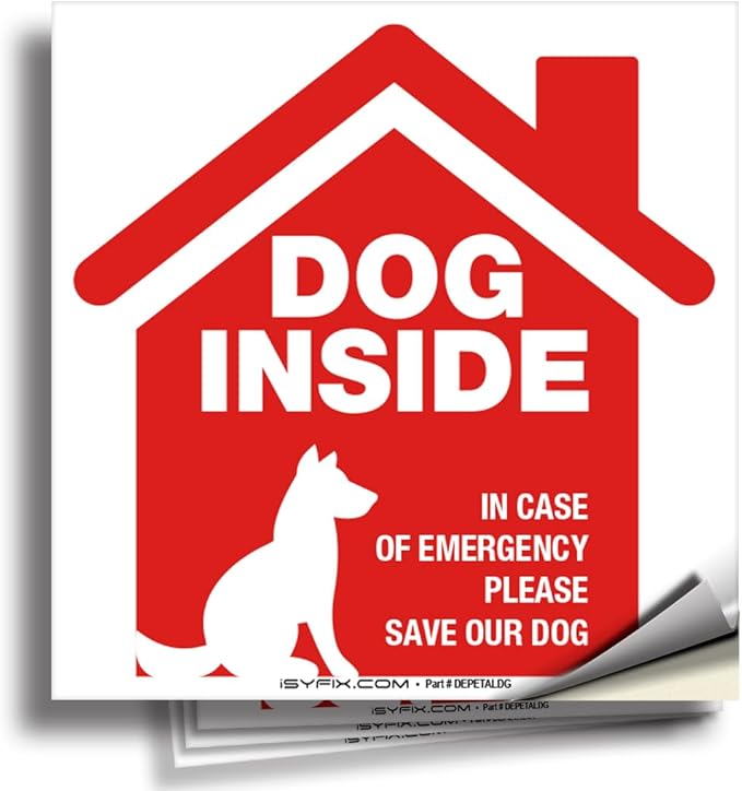 iSYFIX Dog Inside Alert Signs Stickers - 4 Pack 5x5 Inch - Premium Self-Adhesive Vinyl, Laminated for Ultimate UV, Weather, Scratch, Water and Fade Resistance, Indoor and Outdoor red