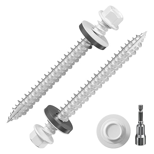 # 3/16 * 2" 370PCS 5lbs White Hexagonal Metal Sheet roof Screws, #10 * 2 with EPDM washers and Hexagonal self Tapping, Used for Metal to Wood, Corrugated Roofs.5 * 50mm
