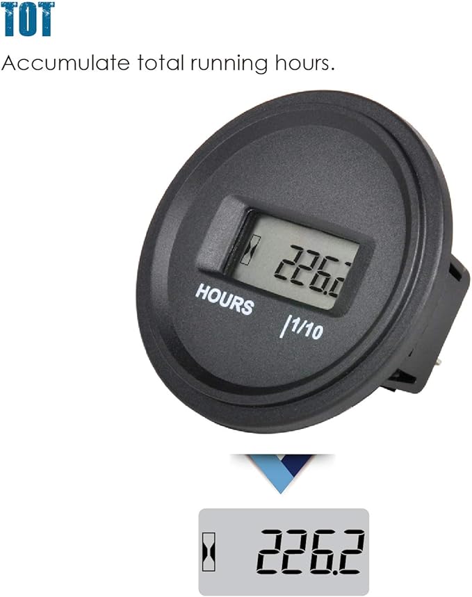 Runleader Digital LCD Hour Meter Kit, AC/DC 5V to 277V, Use for ZTR Lawn Mower Tractor Generator Golf cart Club car Scrubber Marine ATV Motor Compressor and Gas Powered Equipment