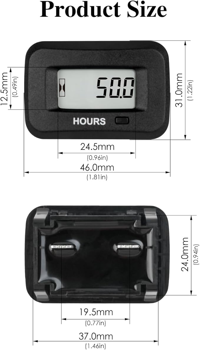 NR-HM038AD AC/DC 5V to 277V,Snap-in Digital LCD Hour Meter Kit,Initial Hours Settable,Resettable Partial Running Hours,Built-in Battery,Waterproof,Use for ZTR Lawn Mower Tractor Generator