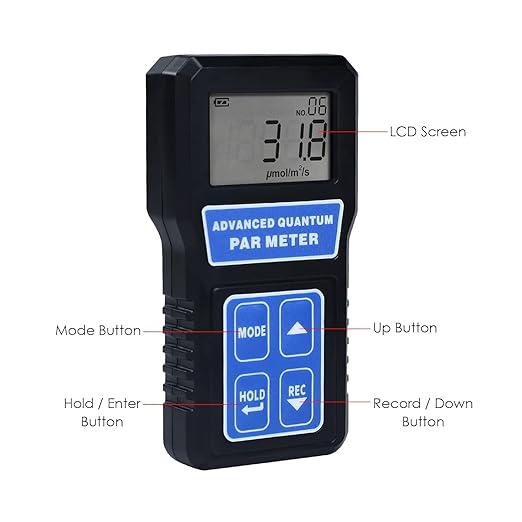 PAR Meter Quantum Par Meter for Led Grow Lights PPFD Tester with Data Logging and Calibration 400-700nm Light Range PPFD Meter for LED Grow Light to Measure Light Intensity in Grow Room Greenhouse