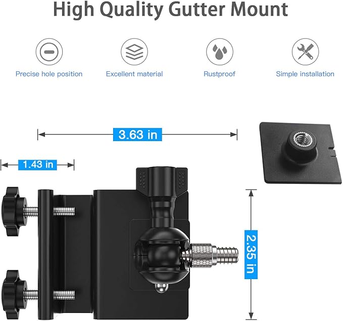 HOLACA Weatherproof Gutter Mount for Ring Solar Panel- Adjustable Aluminum Alloy Outdoor Mount Accessories for Ring Solar Panel (Black)