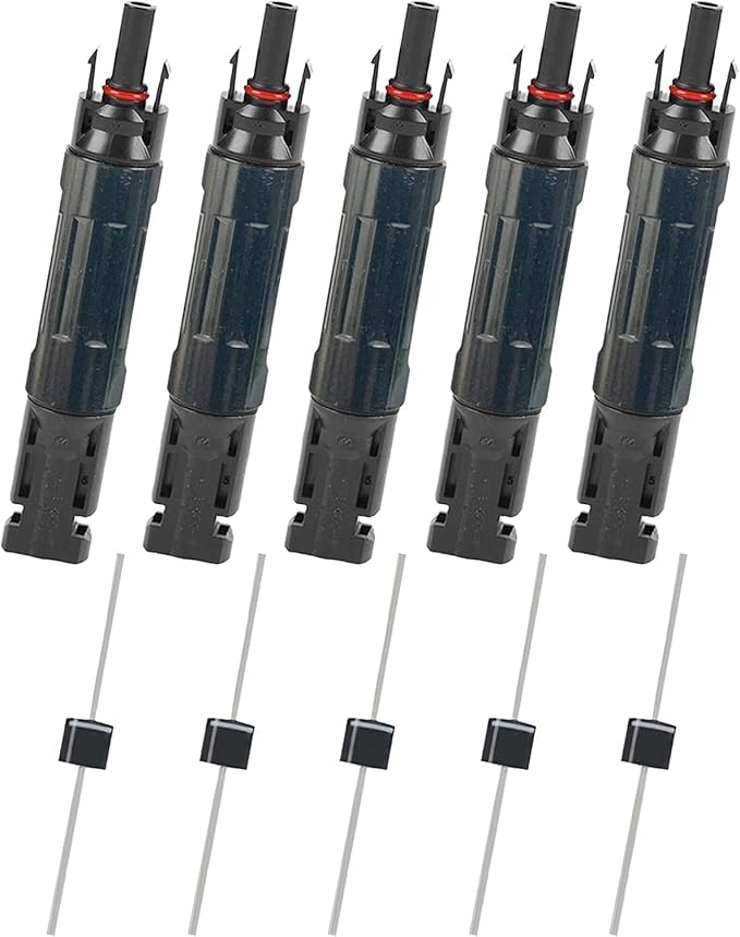 Jtron 5 PCS PV Solar Panel Connector Male/Female 10A Built-in Diode Inline Fuse Solar Wire Connectors Waterproof Anti-backflow