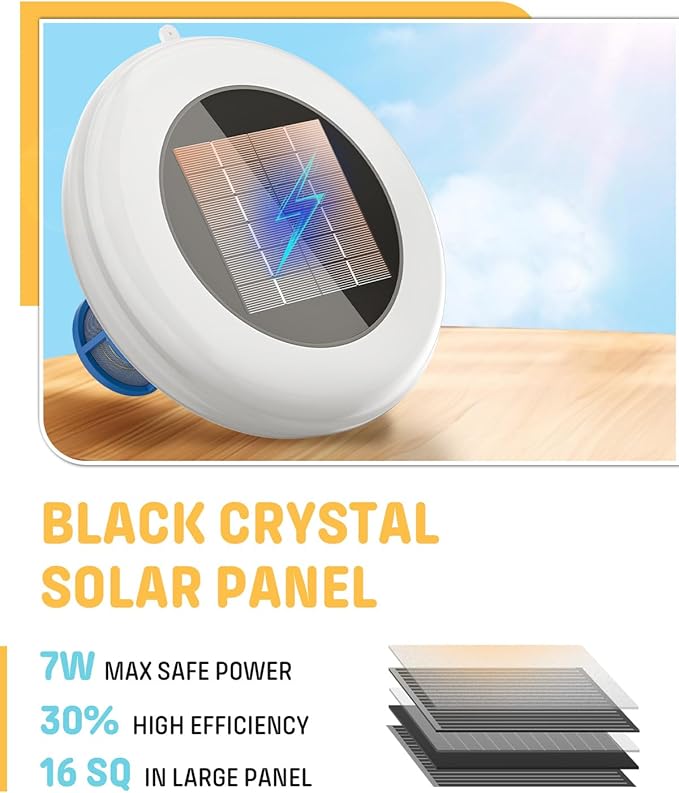 Solar Pool Cleaner, Floating Water Cleaner and Purifier, Copper for Pool 35,000 Gallons, Large Solar Panel & 2 Sets of Fittings, Floating Water Cleaner for Above Ground Pool & Inground Pool