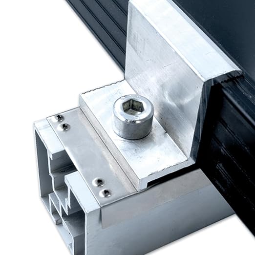 Centre clamp mount for solar panels, PV solar panel, including screws, set, 4 x centre clamps, black, eloxide, 30 mm