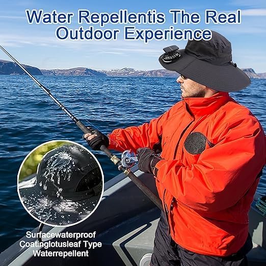 Solar Fan Hat with Dual Fans – Solar Powered Wide Brim Hat with Removable Fans for Outdoor Activities | USB & Solar Charging | Ideal for Fishing, Hiking, Gardening, and Outdoor Sports Khaki