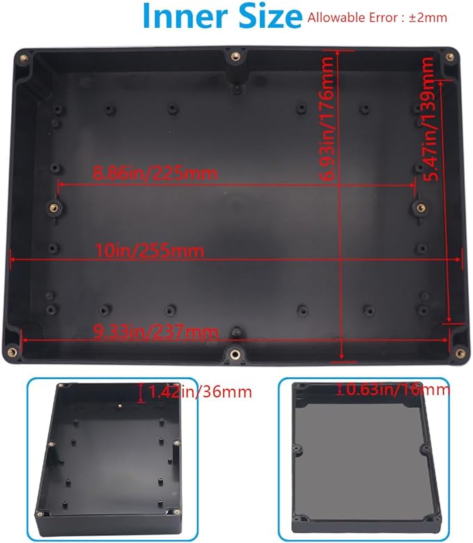 Project Box ABS Black Electrical Boxes IP67 Outdoor Waterproof box Electronic Junction Box Power Enclosure with Cable Glands for DIY Project 10.4 x 7.2 x 2.4 inch (263x182x60mm)
