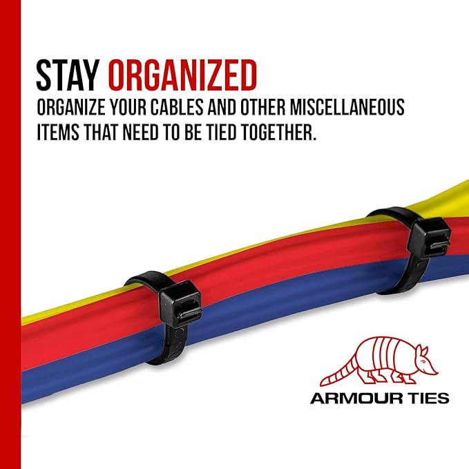 14-inch Black Zip Ties Heavy Duty UV Resistant Nylon Cable Ties, 50lb Tensile Strength, 100-Pack - Durable Wire Ties, Heavy Duty Tie Straps Indoor and Outdoor Cable Management Solution by ARMOUR TIES