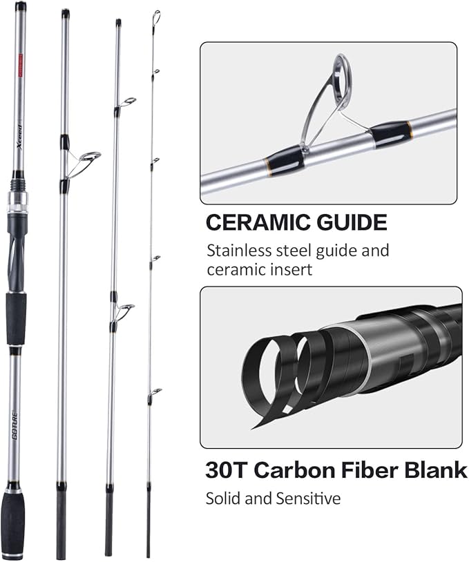 Goture Travel Fishing Rods, 4 Piece Fishing Pole with Case/Bag, Casting/Spinning Rod,Ultralight Fishing Baitcasting Rod 7ft for Saltwater Trout, Bass, Walleye, Pike