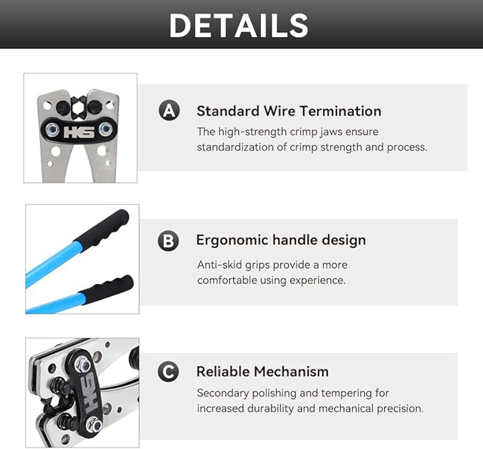 HKS Battery Cable Lug Crimping Tool 10-1 AWG - Heavy Duty Wire Crimper for Ring Terminals Cable Lugs HX-50B