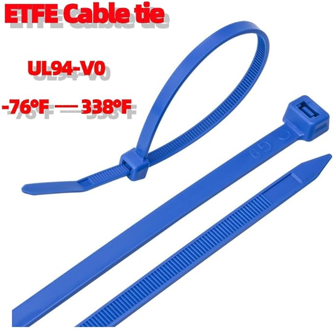 4" Tefzel Cable Tie,ETFE Zip tie,Blue High Temp Zip Ties,Chemical Resistan for Demanding Industrial Applications (Pack of 100)