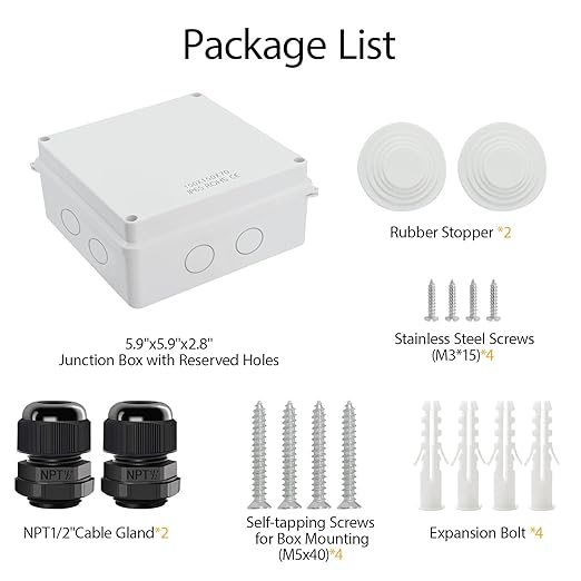 LeMotech Junction Box, Electrical Box IP65 Water Resistant Dustproof ABS Plastic Project Enclosure for Electronics White 5.9 x 5.9 x 2.8 inch