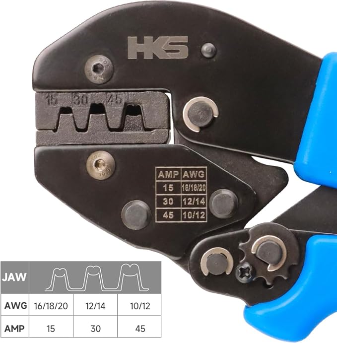 HKS Ratchet Powerpole Crimping Tool 31Pcs Kit with 15A 30A 45A Power Connectors and Caps, Crimper with Build-in Orientation Block