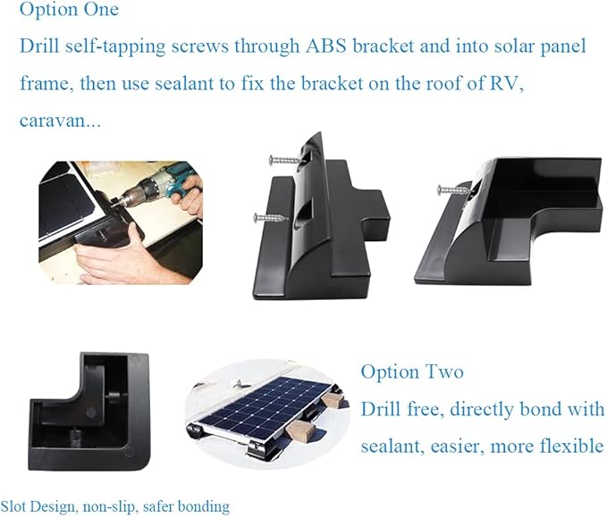 Solar Panel Mounting Brackets ABS Corner Bracket Kit 7PCS, Drill-Free Widely Used on Roofs of RV, Caravans, Vehicles, Camper Vans, Sheds, Garages, Deck of Boats, Black