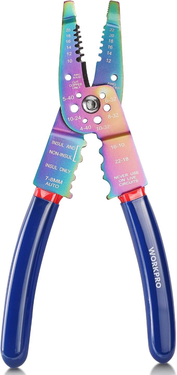 WORKPRO 8" Wire Stripper/Wire Crimping Tool, Wire Stripper Tools for 10-22 AWG,Wire Cutter, Wire Crimper, Cable Stripper, Wiring Tools and Multi-Function Hand Tool with Titanium Coated