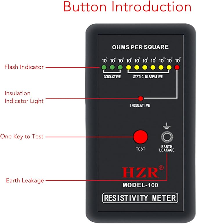Digital Static Electricity Tester - Precise Measuring Instrument Electrostatic Analyzer Self Calibration Resistivity Tester