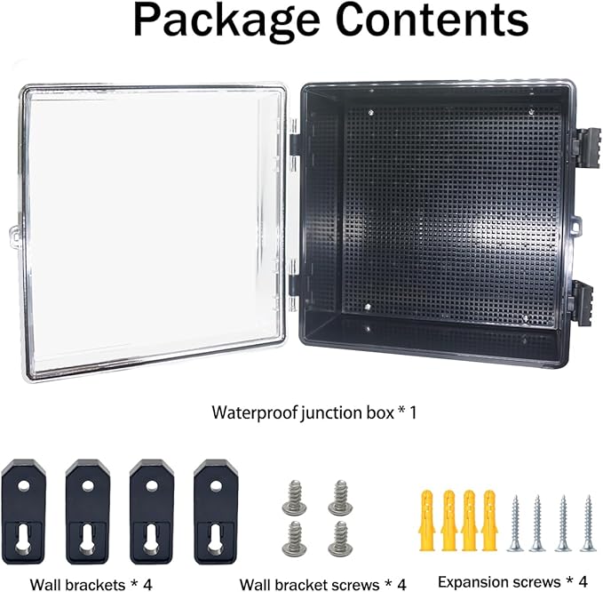 Junction Box, Hinged Black Clear Cover IP67 Waterproof ABS Project Box with Mounting Plate Electrical Box Enclosure with Wall Bracket 11.8 x 11.8 x 6.7inch(300x300x170mm)