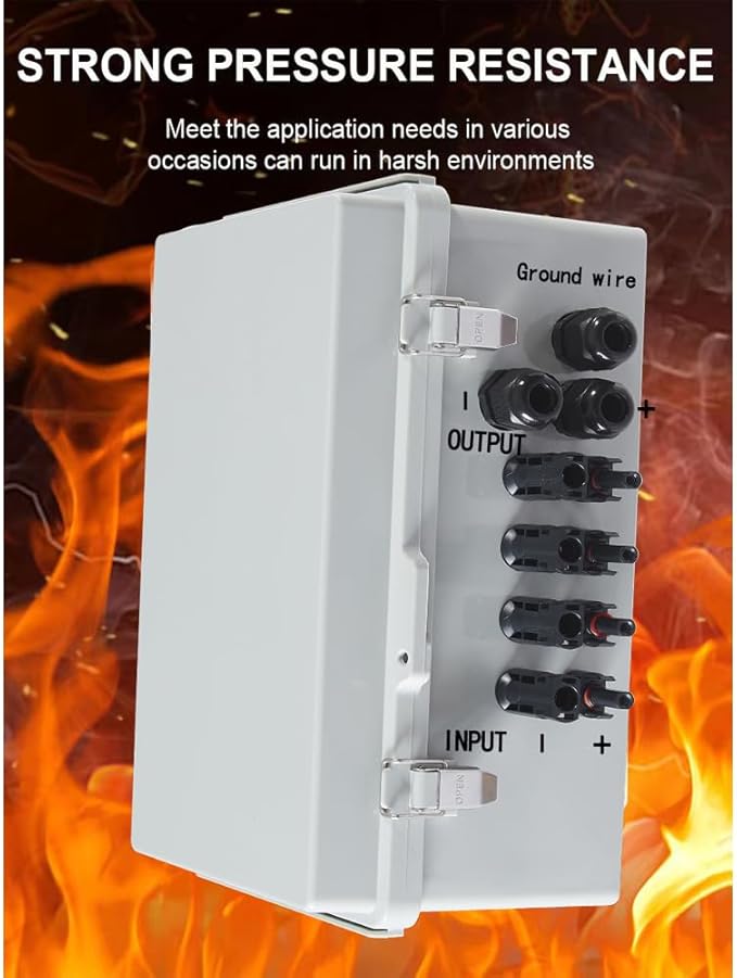Combiner Box for Solar Panels Pv Combiner Box Solar Combiner Box with 4 String 15A Rated Current Fuse Surge Protective Device and 63A Air Circuit Breaker for On/Off Grid Solar Panel System