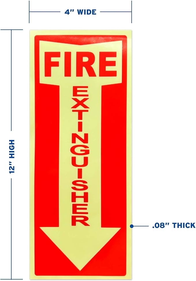 Glow in the Dark Fire Extinguisher Signs Stickers - 3 Pack 4 x 10.5 Inch – Photoluminescent, Protected with UV and Fade-Resistant Lamination, for Business, Schools, Hospitals - Made in USA