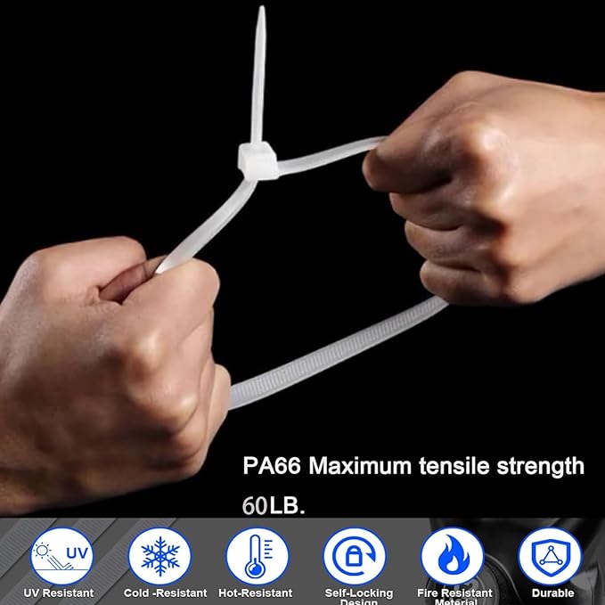 Large zip ties 20 inch white zip ties for outdoor use 100 pcs long cable ties big industrial plastic tie wraps with 60 Pounds tensile